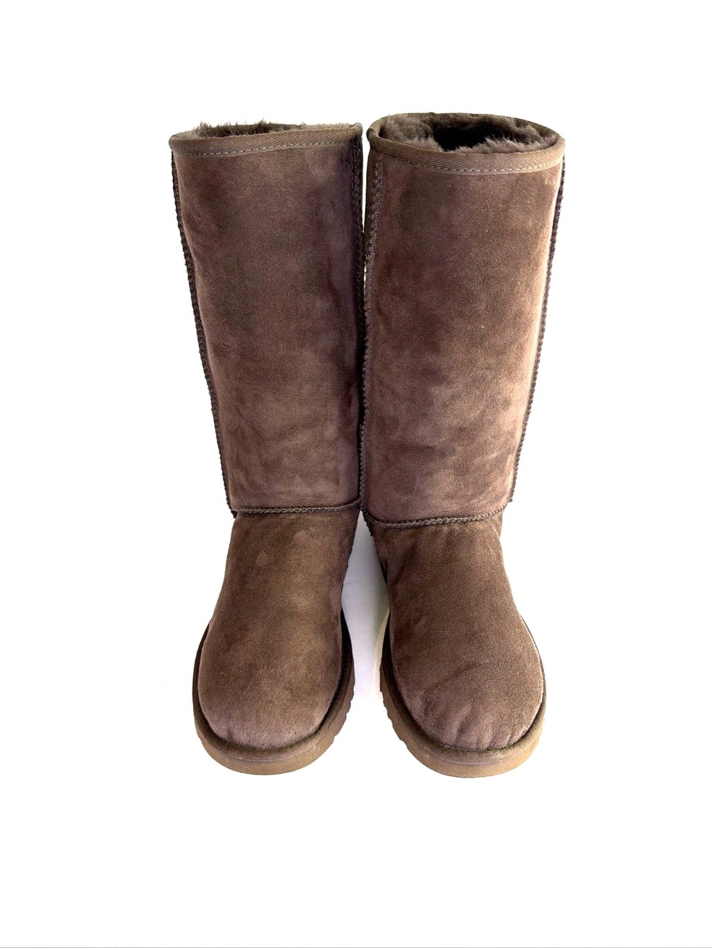 UGG 5815 Classic Tall Chocolate Brown Suede Boots Women Size 7 Sheepskin Lined